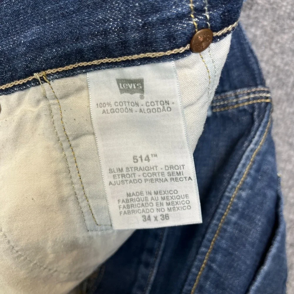 Levi's 514 Slim Straight‎ Jeans Men's Blue Denim Pockets Classic 33X34 - Flaws